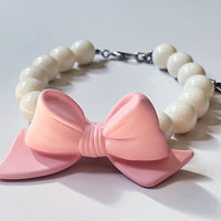HKM-9434429 Monochrome Princess Style Cat Collar with Bow - Adjustable Size S, M, L