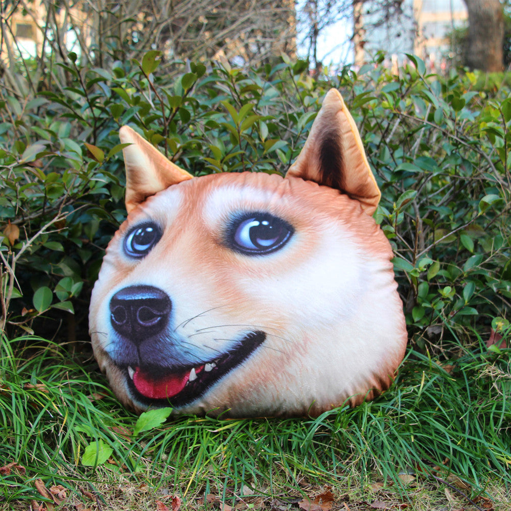 HKM-943443 Funny Animal Head Pillow - Yellow Dog, Black Dog, Husky Designs, Large & Small Sizes Available