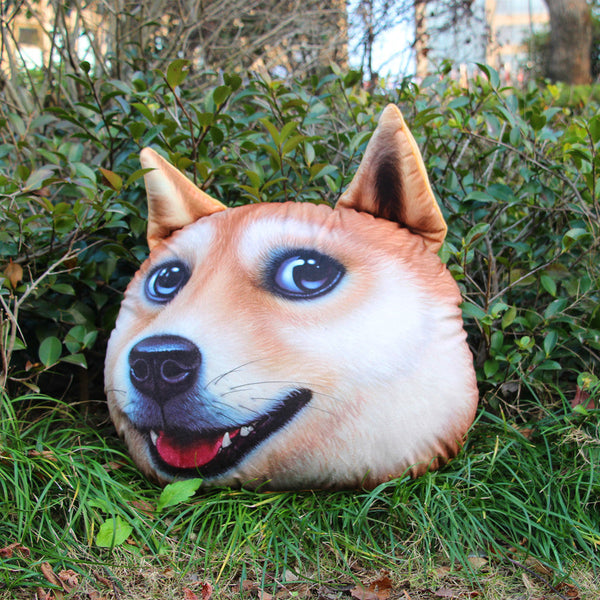 HKM-943443 Funny Animal Head Pillow - Yellow Dog, Black Dog, Husky Designs, Large & Small Sizes Available