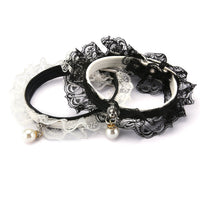 HKM-9434685 Monochrome Black and White Lace Cat Collar with Bell, Princess Style, One Size (Neck 25-32cm)