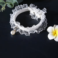 HKM-9434685 Monochrome Black and White Lace Cat Collar with Bell, Princess Style, One Size (Neck 25-32cm)