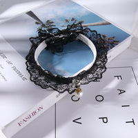 HKM-9434685 Monochrome Black and White Lace Cat Collar with Bell, Princess Style, One Size (Neck 25-32cm)