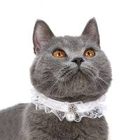 HKM-9434685 Monochrome Black and White Lace Cat Collar with Bell, Princess Style, One Size (Neck 25-32cm)