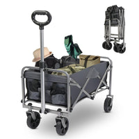 HKM-943507 Compact Garden Folding Cart with Grey Cloth and Silver Frame, 600D Oxford Fabric, Steel Frame, Flat Fold, 220lbs Capacity