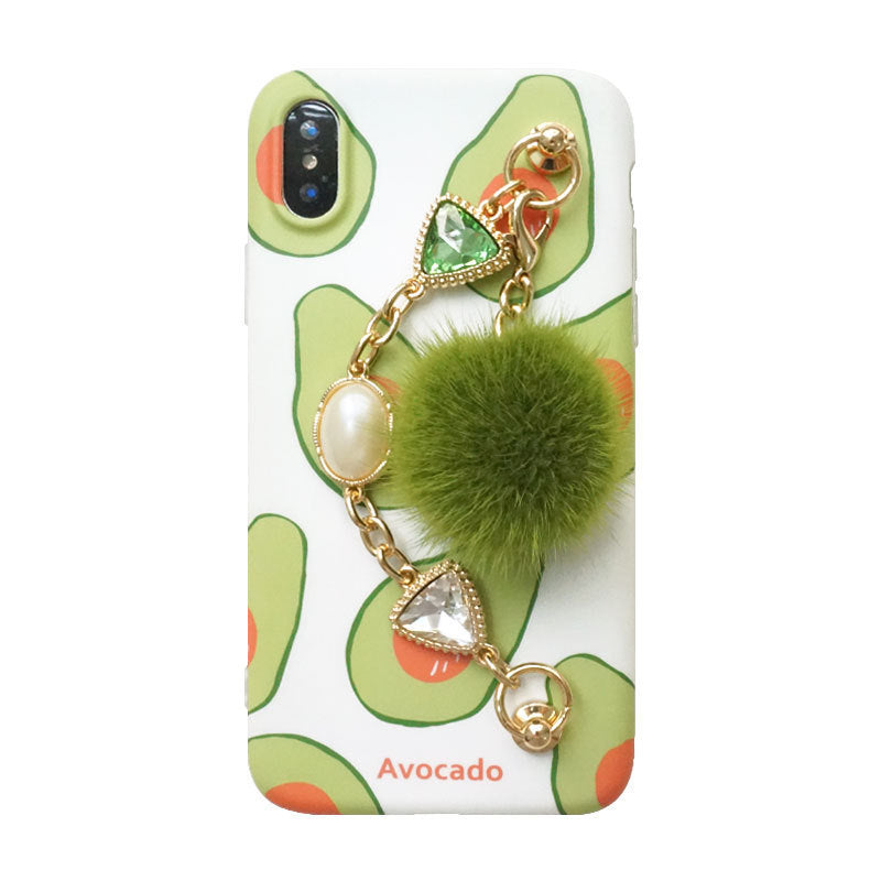 HKM-943571 Raindrop Gem Chain Avocado Silicone Case for iPhone 6s, X, 7 Plus - Soft Shell with Water Mane Design