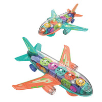 HKM-943571 Transparent Electric Gear Airplane Toy with Light and Sound for Kids, DIY Assembly Racing Track Toy, Ages 3+