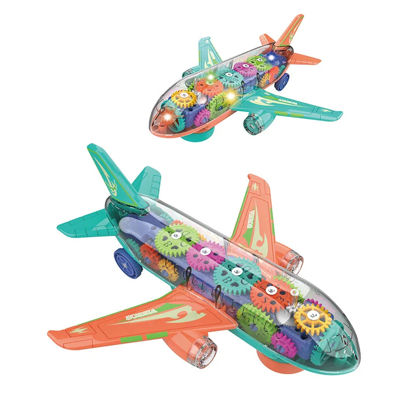 HKM-943571 Transparent Electric Gear Airplane Toy with Light and Sound for Kids, DIY Assembly Racing Track Toy, Ages 3+