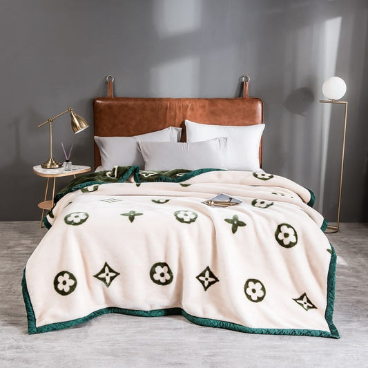HKM-943635 Modern Geometric Coral Fleece Raschel Blanket in Soft Polyester