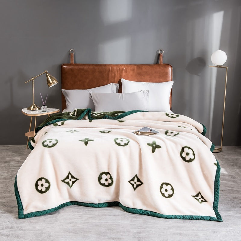 HKM-943635 Modern Geometric Coral Fleece Raschel Blanket in Soft Polyester