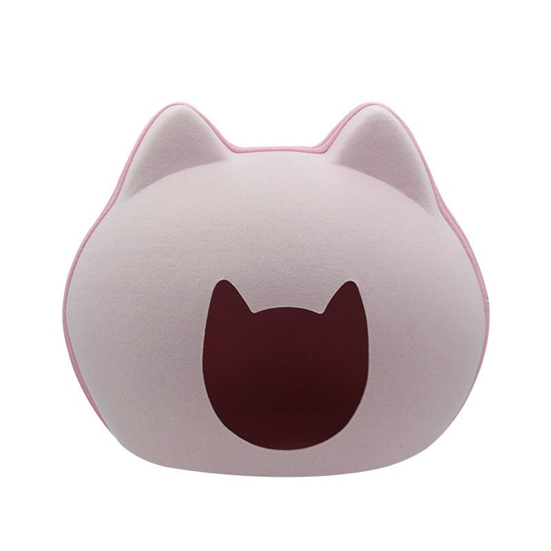 HKM-9436477 Enclosed Cat House with Litter Space - Soft Felt Design in Gray, Pink, Brown
