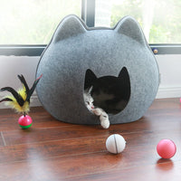 HKM-9436477 Enclosed Cat House with Litter Space - Soft Felt Design in Gray, Pink, Brown