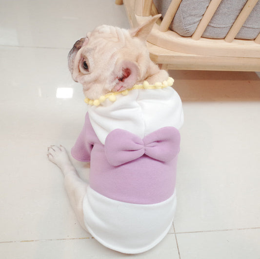 HKM-9437501 Purple Fleece Bow Sweater for Dogs - Autumn and Winter Stylish Apparel, Sizes S to XL