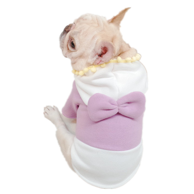 HKM-9437501 Purple Fleece Bow Sweater for Dogs - Autumn and Winter Stylish Apparel, Sizes S to XL