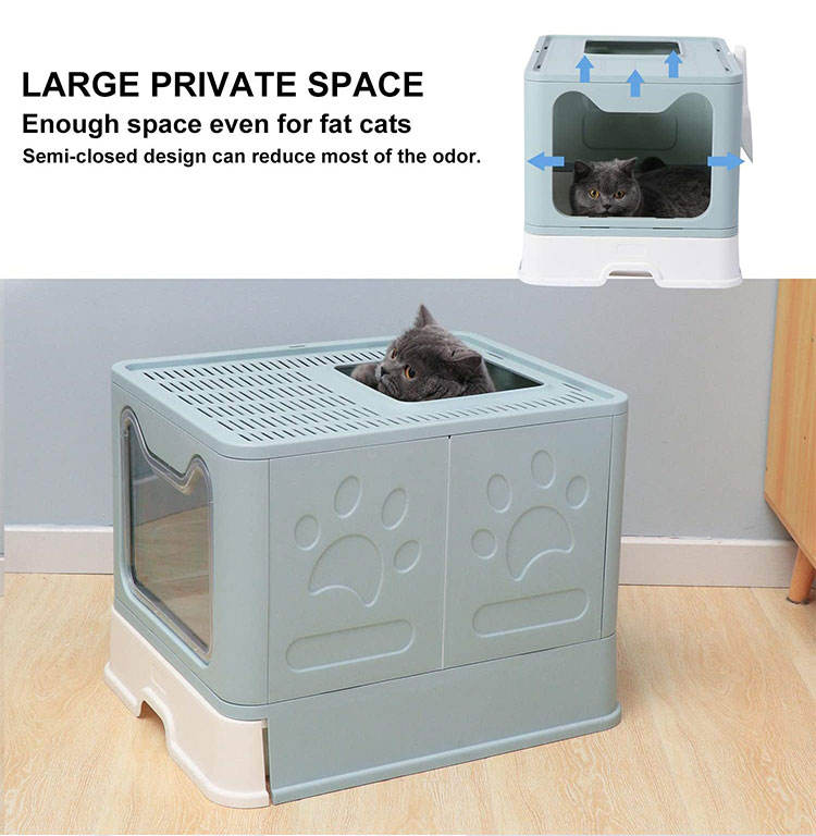HKM-9438397 Extra Large Enclosed Cat Litter Box with Litter Catching Lid and Scoop for Big Cats