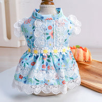 HKM-9438781 Princess Summer Floral Lace Dog Dress - Lightweight Polyester, Multiple Sizes Available