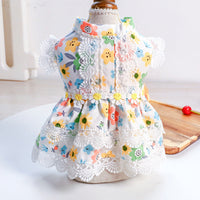 HKM-9438781 Princess Summer Floral Lace Dog Dress - Lightweight Polyester, Multiple Sizes Available