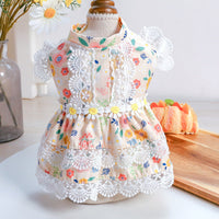HKM-9438781 Princess Summer Floral Lace Dog Dress - Lightweight Polyester, Multiple Sizes Available