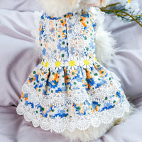 HKM-9438781 Princess Summer Floral Lace Dog Dress - Lightweight Polyester, Multiple Sizes Available