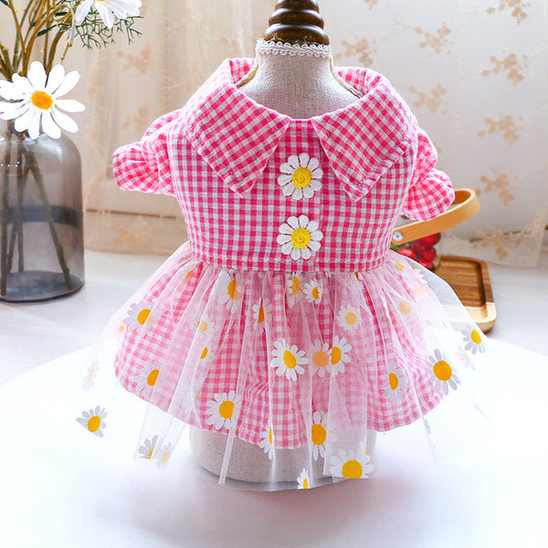 HKM-9438781 Princess Summer Floral Lace Dog Dress - Lightweight Polyester, Multiple Sizes Available