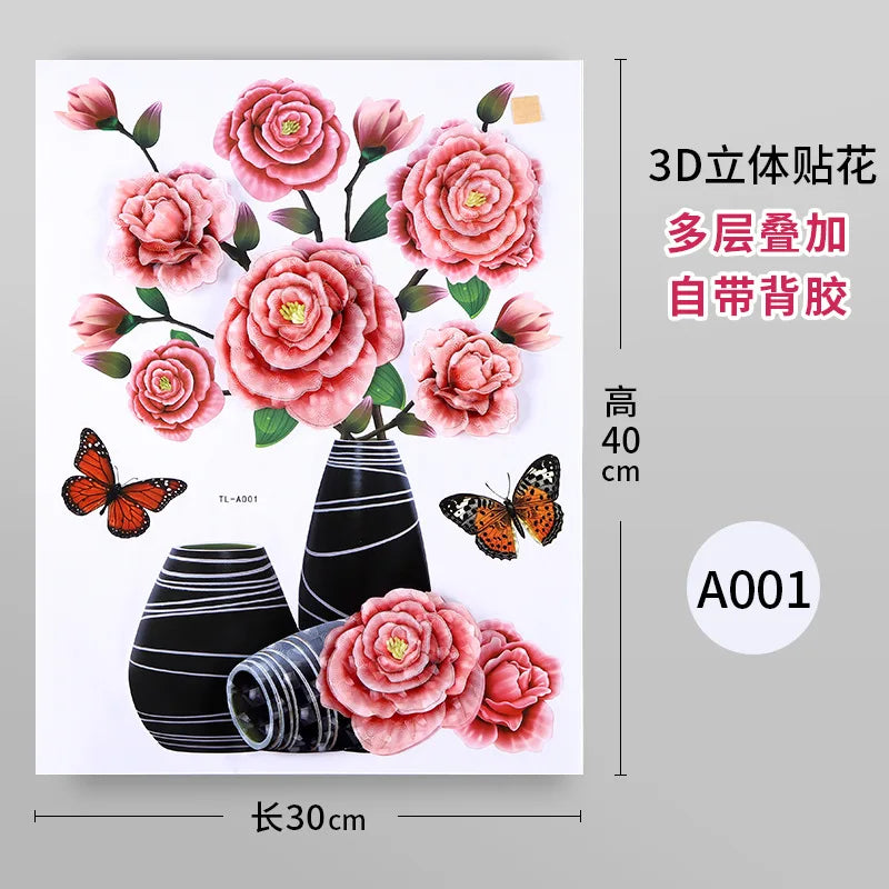 HKM-943891 3D PVC Flower Vase Decorative Wall Sticker for Living Room Decor