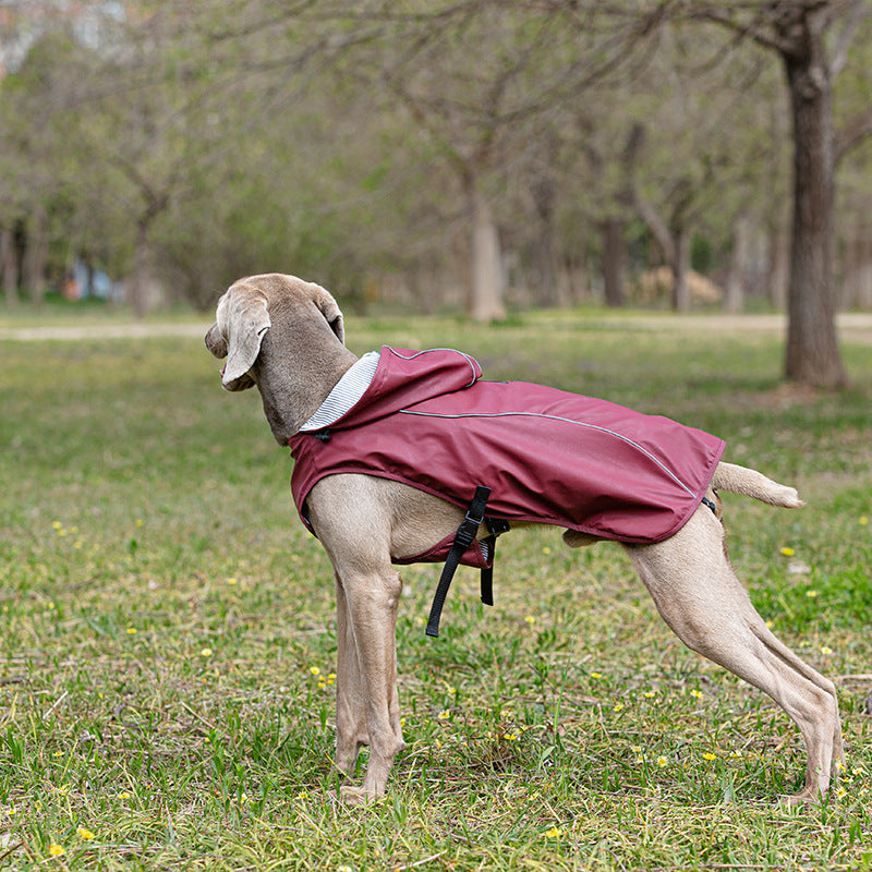 HKM-9440573 Portable PU Raincoat for Medium and Large Pets - Wine Red and Gold