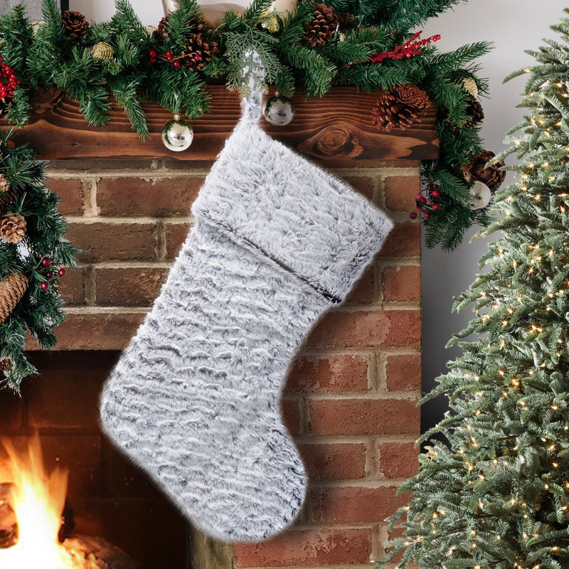 HKM-944083 Fluffy Gray Christmas Stocking Decoration Pendant - 29x44x3cm Fleece Socks