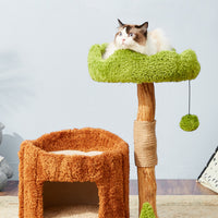 HKM-9441469 Solid Wood Cat Climbing Frame with Integrated Sisal Toy - Multi-Layer Tree House Design