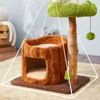 HKM-9441469 Solid Wood Cat Climbing Frame with Integrated Sisal Toy - Multi-Layer Tree House Design