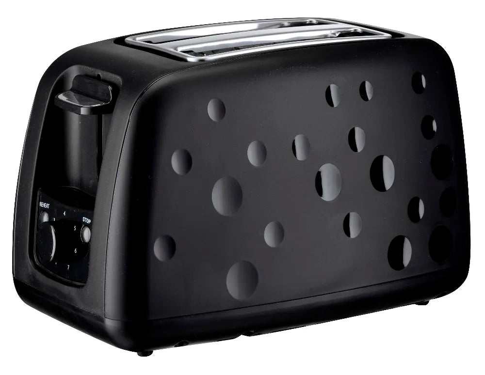 HKM-944211 2 Slice Electric Toaster 750W in Black - Durable Plastic Toaster for Everyday Use