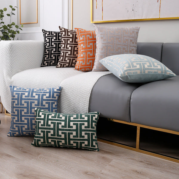 HKM-944275 Plaid Chenille Jacquard Pillow Cover - Available in Multiple Colors and Sizes