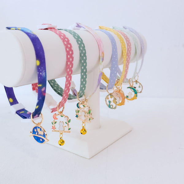 HKM-9445949 Cute Adjustable Dog Collar with Moon Design - Cloth Material in Various Colors