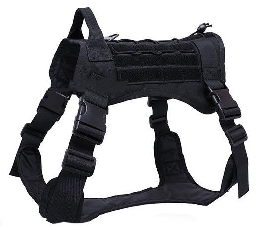 HKM-9447229 Tactical Large Dog Chest Harness ¨C Adjustable Polyester Vest in Black, Green, Mud Color, CP Camouflage Sizes M, L, XL