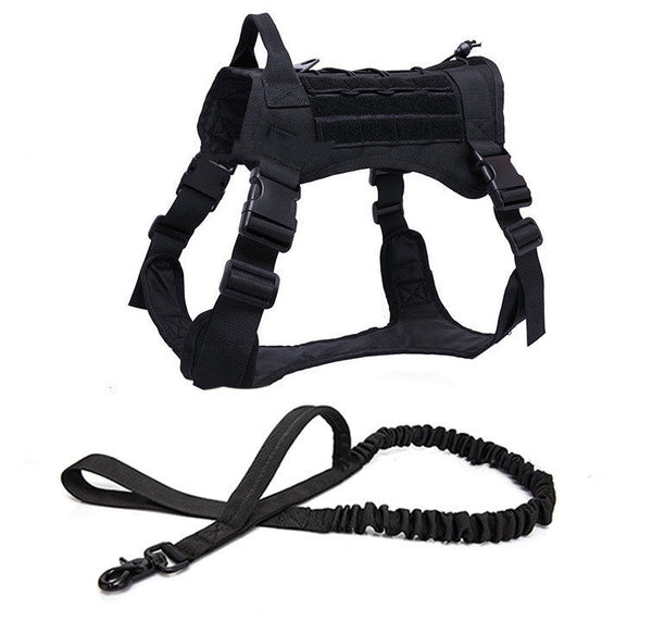 HKM-9447229 Tactical Large Dog Chest Harness ¨C Adjustable Polyester Vest in Black, Green, Mud Color, CP Camouflage Sizes M, L, XL