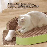 HKM-9447997 Corrugated Paper Cat Nest with Scratch Board - Oval Design in Green and Purple, 55cm Diameter