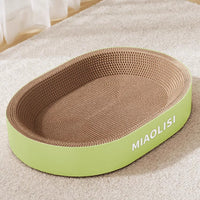 HKM-9447997 Corrugated Paper Cat Nest with Scratch Board - Oval Design in Green and Purple, 55cm Diameter
