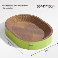 HKM-9447997 Corrugated Paper Cat Nest with Scratch Board - Oval Design in Green and Purple, 55cm Diameter