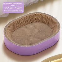 HKM-9447997 Corrugated Paper Cat Nest with Scratch Board - Oval Design in Green and Purple, 55cm Diameter