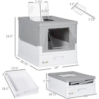 HKM-9449405 Fully Enclosed Cat Litter Box with Top Exit and Pull-Out Tray, Gray & White