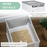 HKM-9449405 Fully Enclosed Cat Litter Box with Top Exit and Pull-Out Tray, Gray & White