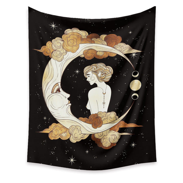 HKM-945171 Moon Tapestry Wall Hanging - Nordic Style Polyester Fiber Decor in Multiple Sizes