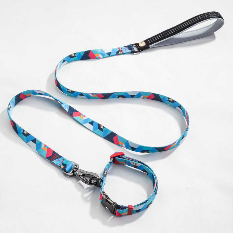 HKM-9453501 Geometric Pattern Polyester Pet Leash and Collar Set