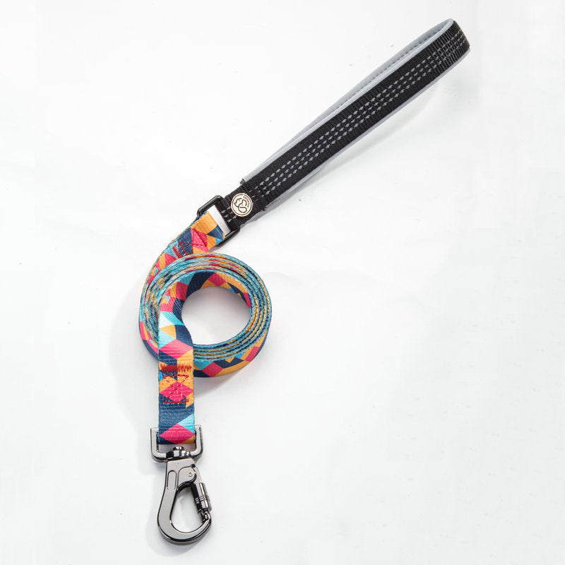 HKM-9453501 Geometric Pattern Polyester Pet Leash and Collar Set