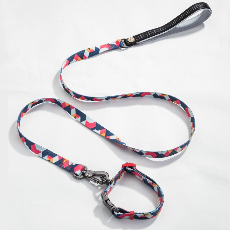 HKM-9453501 Geometric Pattern Polyester Pet Leash and Collar Set