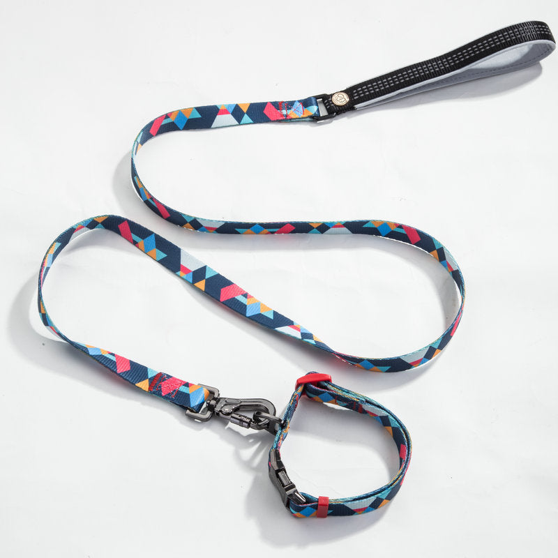HKM-9453501 Geometric Pattern Polyester Pet Leash and Collar Set