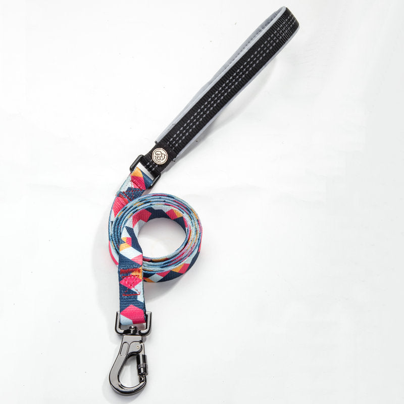 HKM-9453501 Geometric Pattern Polyester Pet Leash and Collar Set