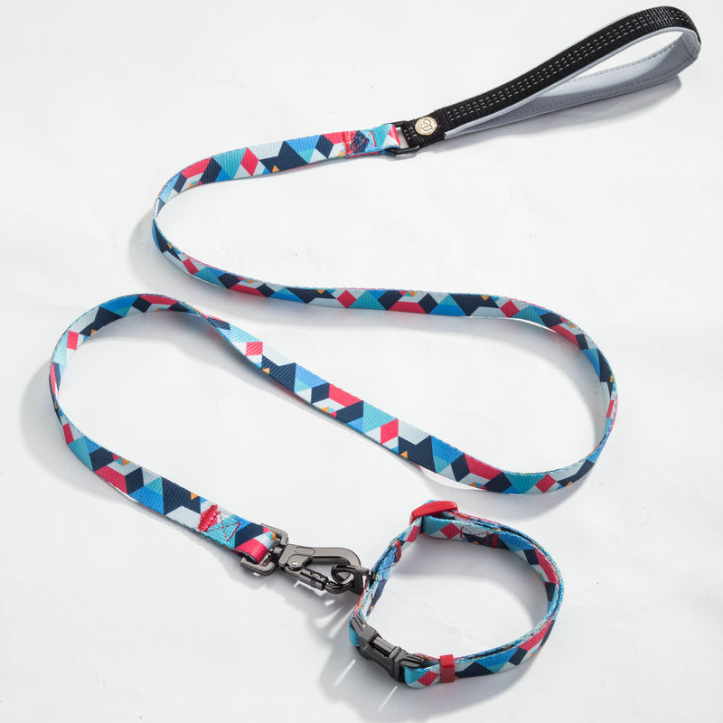 HKM-9453501 Geometric Pattern Polyester Pet Leash and Collar Set