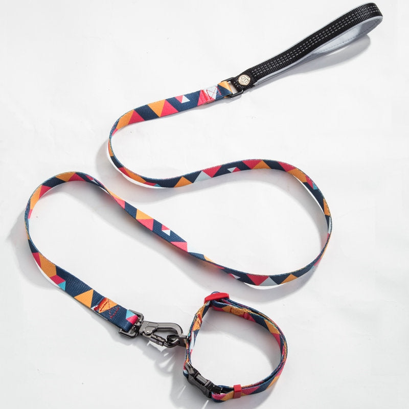 HKM-9453501 Geometric Pattern Polyester Pet Leash and Collar Set