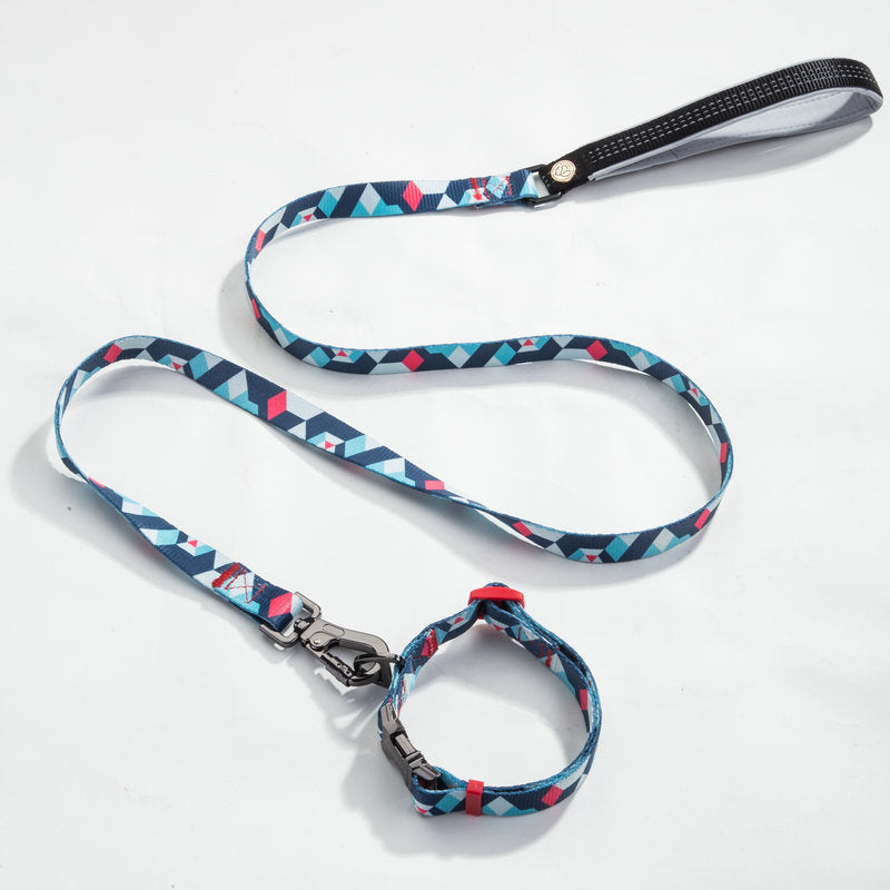HKM-9453501 Geometric Pattern Polyester Pet Leash and Collar Set
