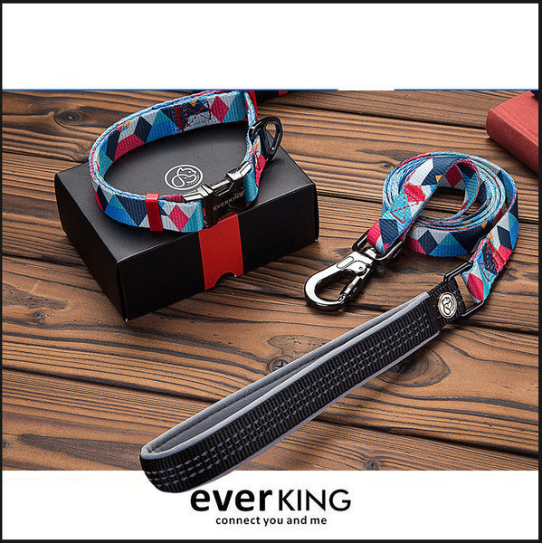HKM-9453501 Geometric Pattern Polyester Pet Leash and Collar Set