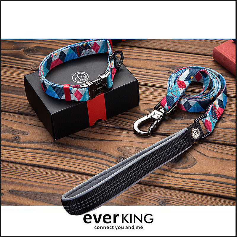 HKM-9453501 Geometric Pattern Polyester Pet Leash and Collar Set